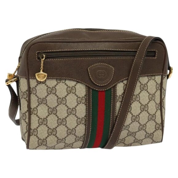 GUCCI GG Supreme Web Sherry Line Bag PVC Beige Red 001 56 0852 Auth bs25617 - Picture 1 of 16